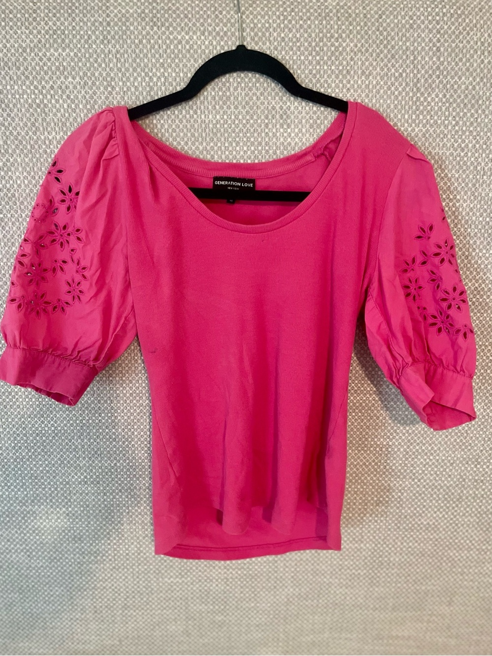 Generation Love Hot Pink Puff Sleeve Eyelet Top